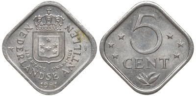 Нидерландские Антилы 5 центов 1981 Беатрикс (1980-2013) KM 13 медно-никель 4610-957