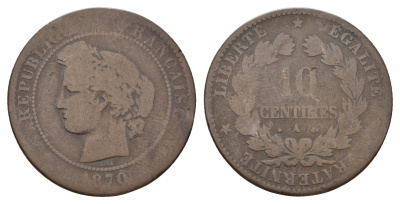 Франция 10 сантимов 1870 A KM 815 бронза 34-315