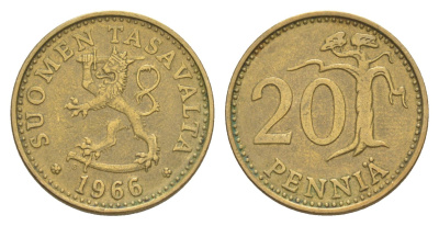 Финляндия 20 пенни 1966 KM 47 алюминиевая бронза 4648-411