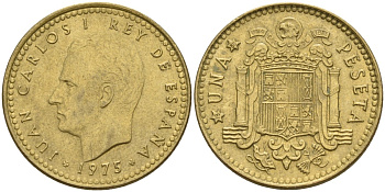 Испания 1 песета 1975 (80) Хуан Карлос I (1975-2014) KM 806 алюминиевая бронза 4155-443