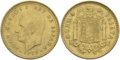 Испания 1 песета 1975 (80) Хуан Карлос I (1975-2014) KM 806 алюминиевая бронза 4155-443
