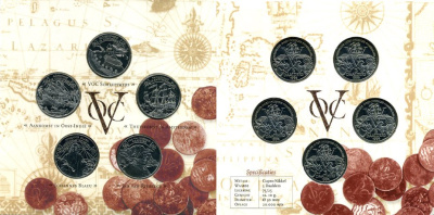 НИДЕРЛАНДЫ НАБОР ИЗ 5 ЖЕТОНОВ 1996 ГОЛЛАНДСКАЯ ОСТИНДСКАЯ КОМПАНИЯ (1602-1799), 3 DAALDERS? БУКЛЕТ, ТИРАЖ 20000 ЭКЗ. медно-никель UNC 7-6-34