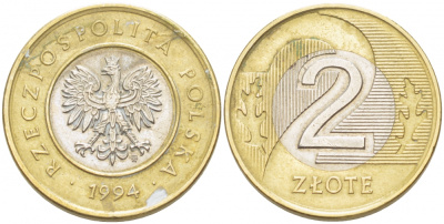 Польша 2 злотых 1994 MW KM 283 биметалл 4519-945