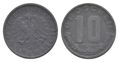 Австрия 10 грошей 1949 KM 2874 цинк 4632-645