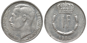 Люксембург 1 франк 1984 KM 55 медно-никель 4143-125