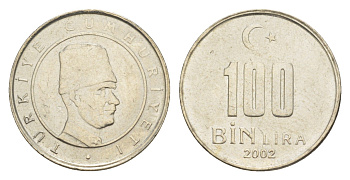 Турция 100000 лир 2002 Кемаль Ататюрк KM 1106 медь цинк никель UNC 4647-654