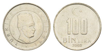 Турция 100000 лир 2002 Кемаль Ататюрк KM 1106 медь цинк никель UNC 4647-654