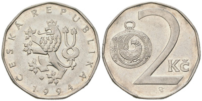 Чехия 2 кроны 1994 leaf KM 9 сталь плакированная никелем aUNC 4516-531