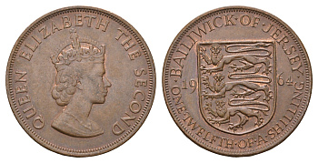 Джерси 1/12 шиллинга 1964 Елизавета II (1952-2022) KM 21 бронза 4178-1136
