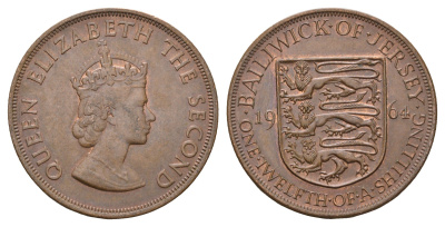 Джерси 1/12 шиллинга 1964 Елизавета II (1952-2022) KM 21 бронза 4178-1136