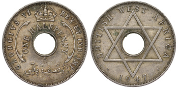 Британская Западная Африка 1/2 пенни 1947 H, Георг VI KM 18 медно-никель 25-1822