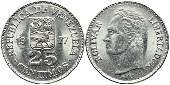 Венесуэла 25 сентимо 1977 Симон Боливар KM 50.2 никель 4392-957