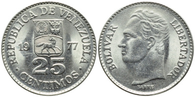 Венесуэла 25 сентимо 1977 Симон Боливар KM 50.2 никель 4392-957