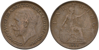 Великобритания 1 фартинг 1928 Георг V (1910-1936) KM 825, Spink 4061 бронза 4596-1018