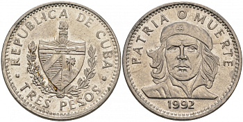 Куба 3 песо 1992 Эрнесто Че Гевара KM 346a сталь плакированная никелем M14-08