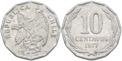 Чили 10 сентаво 1977 KM 205a алюминий 4402-352