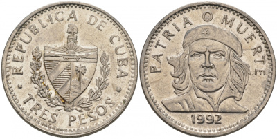 Куба 3 песо 1992 Эрнесто Че Гевара KM 346a сталь плакированная никелем M14-08