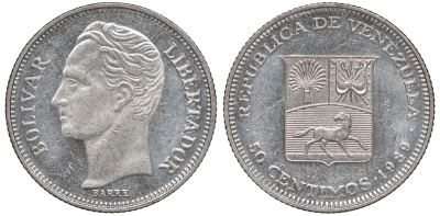 Венесуэла 50 сентимо 1989 Y 41a сталь плакированная никелем 4606-333