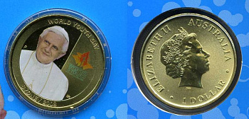 Австралия 1 доллар 2008 папа римский, эмаль алюминиевая бронза UNC 4-5-1-5