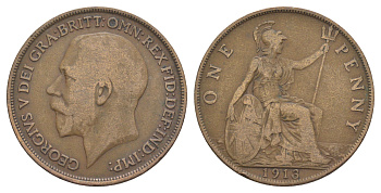 Великобритания 1 пенни 1913 Георг V (1910-1936) KM 810, Spink 4051 бронза 4381-1125