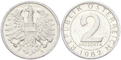 Австрия 2 гроша 1982 KM 2876 алюминий aUNC 4613-1154