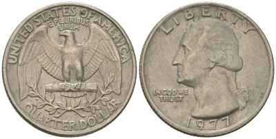 США 25 центов (квотер) 1977 Вашингтон KM A164a медь плакированная медно-никелем 4622-716