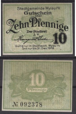 Милау 10 пфеннигов 1919 DeNG 2 M58.2c бумага UNC (пресс) 8612-9-3-1