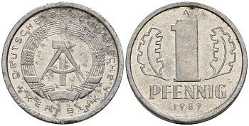 ГДР 1 пфенниг 1989 A KM 8.2 алюминий 192-639