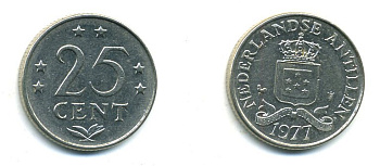 Нидерландские Антилы 25 центов 1977 Юлиана (1948-1980) KM 11 никель 46-1244