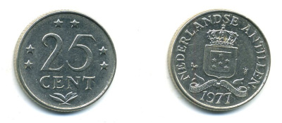 Нидерландские Антилы 25 центов 1977 Юлиана (1948-1980) KM 11 никель 46-1244