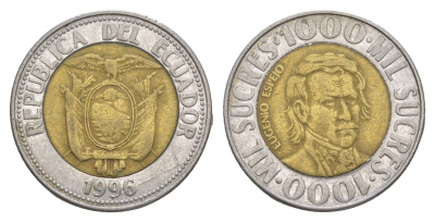 Эквадор 1000 сукре 1996 KM 99 биметалл 4637-212