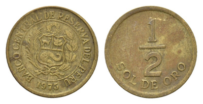 Перу 1/2 соль 1975 KM 265 латунь 4674-1064