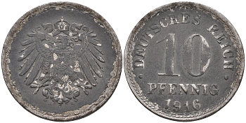 ГЕРМАНИЯ 10 ПФЕННИГОВ 1916 A, KM 20, J. 298 железо 4591-632