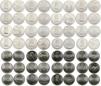 Канада набор из 28 монет по 5 и 10 долларов 1973-1976 XXI летние Олимпийские игры в Монреале 1976 года, в оригинальной коробке, полный комплект серебро UNC 14-1-03