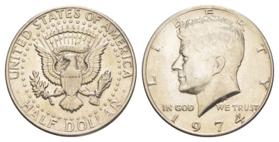 США 1/2 доллара (50 центов) 1974 Джон Кеннеди KM 202b медь плакированная медно-никелем aUNC 4536-525