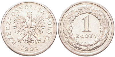 Польша 1 злотый 1991 Y 282 медно-никель UNC 4122-646
