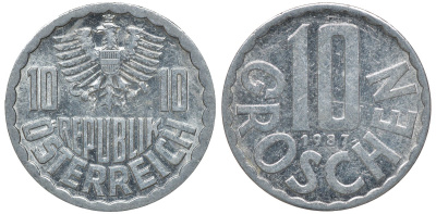 АВСТРИЯ 10 ГРОШЕЙ 1987 KM 2878 алюминий 72-1355