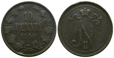 РОССИЯ ДЛЯ ФИНЛЯНДИИ 10 ПЕННИ 1900 Биткин 428 медь 4381-114