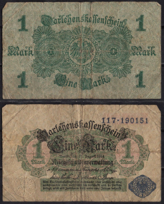 Германия 1 марка 1914 Pick 52 бумага 2192-4-3-2