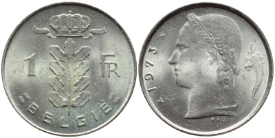 БЕЛЬГИЯ 1 ФРАНК 1973 BELGIE KM 143.1 медно-никель 4395-446
