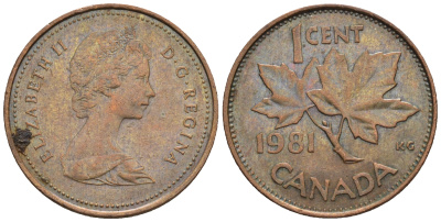 Канада 1 цент 1981 Елизавета II (1952-2022), кленовый лист KM 127 бронза 4609-164