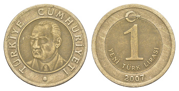 Турция 1 лира 2007 Кемаль Ататюрк KM 1169 биметалл 4648-812