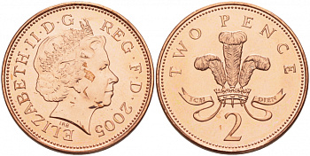 Великобритания 2 пенса 2005 Елизавета II (1952-2022) KM 987, Spink 4690 (C5) сталь плакированная медью UNC 3718-1137