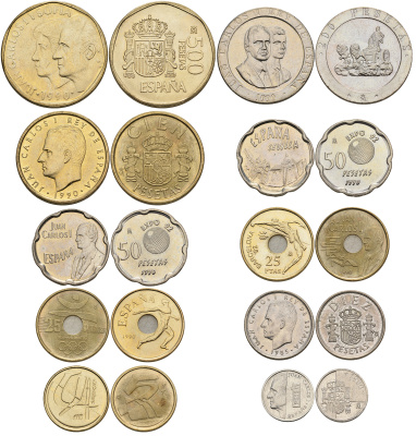 Испания набор из 10 монет 1985-1990 в оригинальной деревянной коробке UNC 5-4-3-05