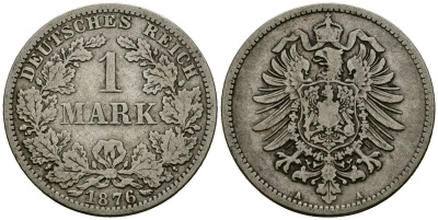 Германия 1 марка 1876 A KM 7 серебро 4172-415