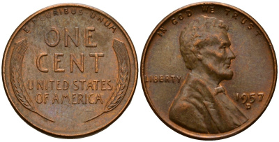 США 1 цент 1957 D, Авраам Линкольн KM A132 латунь 4121-933