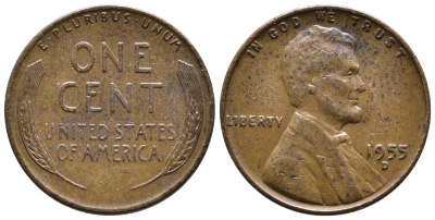 США 1 ЦЕНТ 1955 D ЛИНКОЛЬН KM А132 медь цинк 4364-726