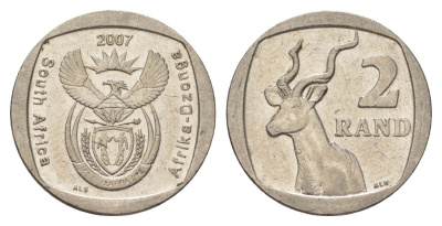 ЮАР 2 ранда 2007 KM 296 медь плакированная никелем aUNC 4628-152