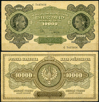 Польша 10000 марок польских 1922 серия C Pick 32 a  бумага   444-47-1-1