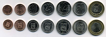 Венесуэла лот из 7 монет 2007 (1, 5, 10, 12 1/2, 25, 50 сентимо и 1 боливар) UNC M75-19